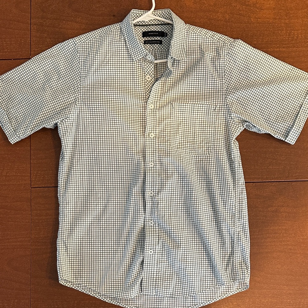 Men's Blue and White Checkered Casual Shirt